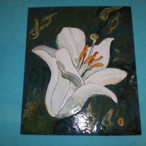 Tűzzománckép. Cím: Liliom, méret: 24 cmX 20 cm.  (nagy méret) - művészet - festmény - tűzzománc - Meska.hu