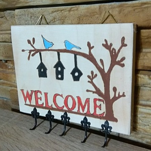 Welcome madárkás kulcstartó - otthon & életmód - dekoráció - fali és függő dekoráció - fali kulcstartó - Meska.hu