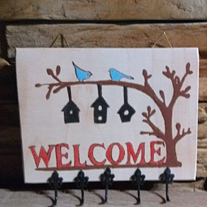 Welcome madárkás kulcstartó - otthon & életmód - dekoráció - fali és függő dekoráció - fali kulcstartó - Meska.hu