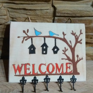 Welcome madárkás kulcstartó - otthon & életmód - dekoráció - fali és függő dekoráció - fali kulcstartó - Meska.hu
