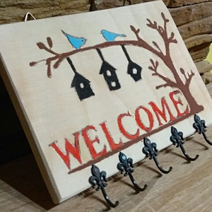 Welcome madárkás kulcstartó - otthon & életmód - dekoráció - fali és függő dekoráció - fali kulcstartó - Meska.hu