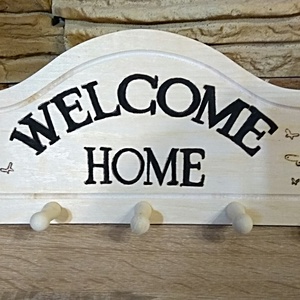 Welcome home fali kulcstartó, Otthon & Életmód, Dekoráció, Fali és függő dekoráció, Fali kulcstartó, Famegmunkálás, Gravírozás, pirográfia, MESKA