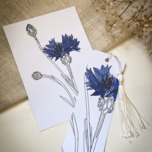 Zsinórkarkötő, fülbevaló, könyvjelző - Búzavirágos szett - ékszer - ékszerszett - Meska.hu