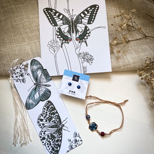 Pillangós szett - Zsinórkarkötő, fülbevaló, könyvjelző, Ékszer, Ékszerszett, Ékszerkészítés, Fotó, grafika, rajz, illusztráció, MESKA