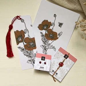 Pipacsos szett - Zsinórkarkötő, fülbevaló, könyvjelző, Ékszer, Ékszerszett, Ékszerkészítés, Fotó, grafika, rajz, illusztráció, MESKA