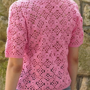 Rózsaszín horgolt patchwork kardigán - ruha & divat - női ruha - kardigánok - Meska.hu