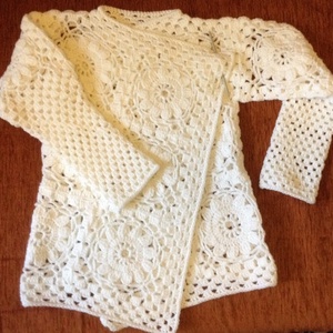 Horgolt kockás kabátka fehér, patchwork stílusban, , Horgolás, MESKA