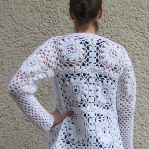 Horgolt kockás kabátka fehér, patchwork stílusban -  - Meska.hu