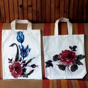 Fehér vászonszatyor festett mintával - Meska.hu