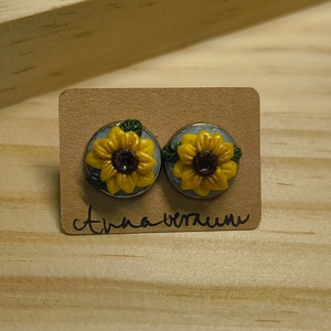 Napraforgó bedugós fülbevaló, Esküvő, Ékszer, Fülbevaló, Gyurma, MESKA