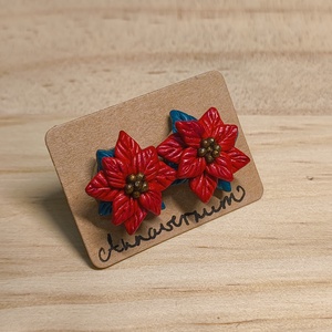 Mikulásvirág bedugós fülbevaló, Esküvő, Ékszer, Fülbevaló, Gyurma, MESKA