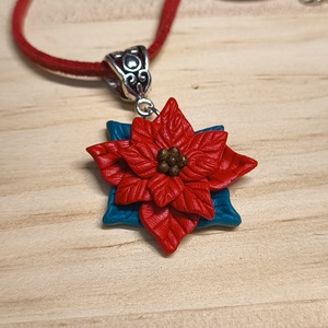 Mikulásvirág medál, nyaklánc, Ékszer, Nyaklánc, Medálos nyaklánc, Gyurma, MESKA