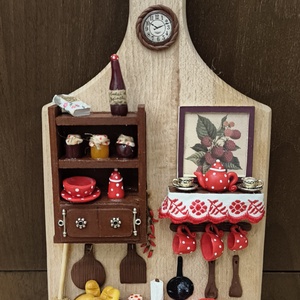 Reggeli a pöttyös konyhában fali dekor, piros pöttyös bögrékkel, Otthon & Életmód, Dekoráció, Fali és függő dekoráció, Függődísz, Gyurma, MESKA