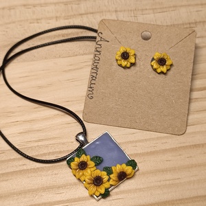 Napraforgó nyaklánc/medál és fülbevaló szettben, Ékszer, Ékszerszett, Gyurma, MESKA