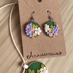 Tavaszi virágos nyaklánc/medál és fülbevaló, szettben, Ékszer, Ékszerszett, Gyurma, MESKA