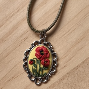 Pipacsos, virágos medál , Ékszer, Nyaklánc, Medálos nyaklánc, Gyurma, MESKA