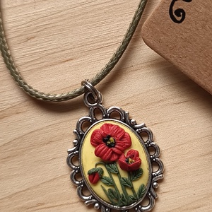 Pipacsos, virágos medál  - ékszer - nyaklánc - medálos nyaklánc - Meska.hu