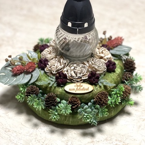 Sírdísz mécsessel dupla koszorú alapon - otthon & életmód - vallás - temetkezési tárgy - temetői gyertyák, mécsesek - Meska.hu