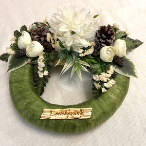 Sírdísz, koszorú selyemvirágokkal, termésekkel - otthon & életmód - vallás - temetkezési tárgy - sírkoszorú, kegyeleti koszorú - Meska.hu