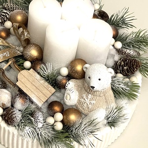 Adventi asztaldísz macival, szánkóval - karácsony - adventi díszek - adventi asztaldísz - Meska.hu