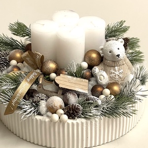 Adventi asztaldísz macival, szánkóval - karácsony - adventi díszek - adventi asztaldísz - Meska.hu