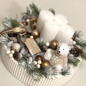 Adventi asztaldísz macival, szánkóval - karácsony - adventi díszek - adventi asztaldísz - Meska.hu