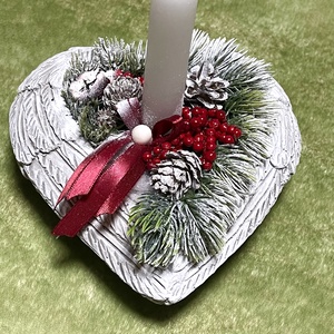 Karácsonyi sírdísz szív alakú kő kaspóban, gyertyával - Meska.hu