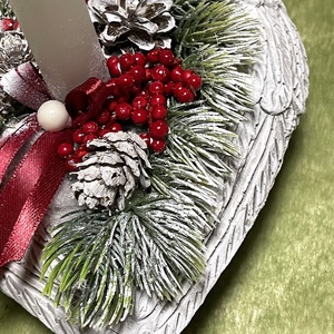 Karácsonyi sírdísz szív alakú kő kaspóban, gyertyával - otthon & életmód - vallás - temetkezési tárgy - sírdísz, kegyeleti dísz - Meska.hu