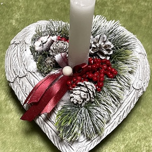 Karácsonyi sírdísz szív alakú kő kaspóban, gyertyával - otthon & életmód - vallás - temetkezési tárgy - sírdísz, kegyeleti dísz - Meska.hu