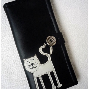 Cicás kártyatartó, irattartó, pénztárca - fekete, textilbőr -  - Meska.hu