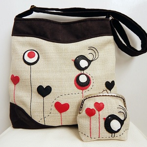 Valentin madaras, szíves válltáska, crossbody bag, tarisznya szett -  - Meska.hu