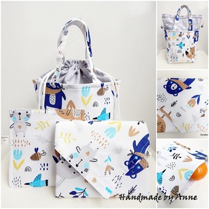 Kids bag set - uzsonnás táska szett - erdei macis  - táska & tok - uzsonna- & ebéd tartó - Meska.hu