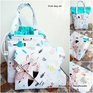 Kids bag set - uzsonnás táska szett - erdei macis  - táska & tok - uzsonna- & ebéd tartó - Meska.hu