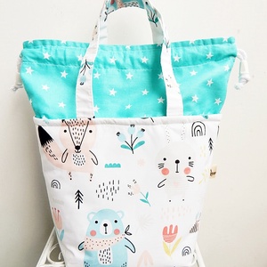 Vízhatlan uzsonnás táska - Kids bag - erdei állatos, világoskék macis  - táska & tok - uzsonna- & ebéd tartó - ebéd tasak, doboz - Meska.hu