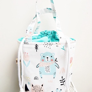Vízhatlan uzsonnás táska - Kids bag - erdei állatos, világoskék macis  - táska & tok - uzsonna- & ebéd tartó - ebéd tasak, doboz - Meska.hu