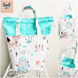 Vízhatlan uzsonnás táska - Kids bag - erdei állatos, világoskék macis  - táska & tok - uzsonna- & ebéd tartó - ebéd tasak, doboz - Meska.hu
