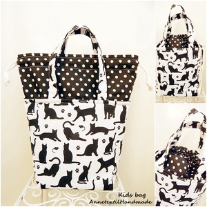 Kids bag - fekete macskák uzsonnás táska szett - táska & tok - uzsonna- & ebéd tartó - Meska.hu