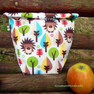 Uzsonnás zsák erdei süni mintás Roll-up zero waste csomagolás, Táska & Tok, Uzsonna- & Ebéd tartó, Ebéd tasak, doboz, Varrás, Patchwork, foltvarrás, Meska