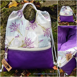 Gymbag hátizsák, tornazsák, shopper táska levendulás, Táska & Tok, Hátizsák, Tornazsák, Gymbag, Varrás, Patchwork, foltvarrás, Meska