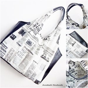 Daily News újság mintás Women Tote Bag - táska & tok - bevásárlás & shopper táska - shopper, textiltáska, szatyor - Meska.hu