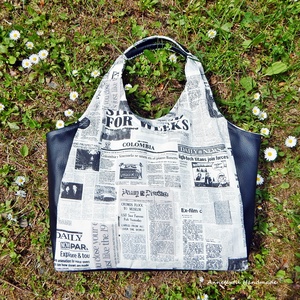 Daily News újság mintás Women Tote Bag - táska & tok - bevásárlás & shopper táska - shopper, textiltáska, szatyor - Meska.hu