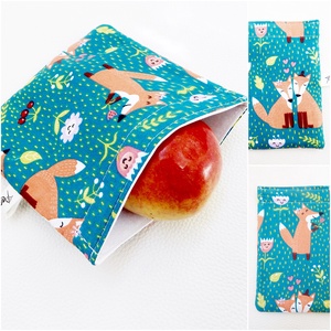 Tépőzáras uzsonnás tasak. türkiz alapon szerelmes rókás snack bag zero waste csomagolás - táska & tok - uzsonna- & ebéd tartó - ebéd tasak, doboz - Meska.hu