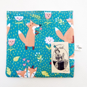 Tépőzáras uzsonnás tasak. türkiz alapon szerelmes rókás snack bag zero waste csomagolás - táska & tok - uzsonna- & ebéd tartó - ebéd tasak, doboz - Meska.hu