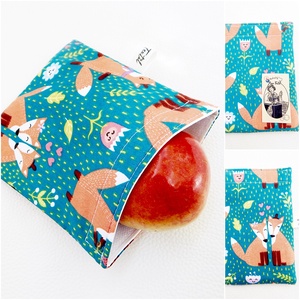 Tépőzáras uzsonnás tasak. türkiz alapon szerelmes rókás snack bag zero waste csomagolás - táska & tok - uzsonna- & ebéd tartó - ebéd tasak, doboz - Meska.hu