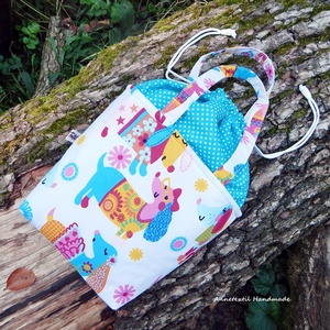 Vízhatlan uzsonnás táska, színes ruhás vidám kutyás Tiny Bag, zero waste csomagolás, Táska & Tok, Uzsonna- & Ebéd tartó, Ebéd tasak, doboz, Varrás, Patchwork, foltvarrás, Meska
