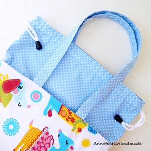 Uzsonnás táska, színes ruhás vidám kutyás Tiny Bag, zero waste csomagolás - táska & tok - uzsonna- & ebéd tartó - ebéd tasak, doboz - Meska.hu