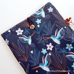  Könyvtok, tablettok, sötétkék, kolibris, vízhatlan - táska & tok - ebook & tablet tok - Meska.hu