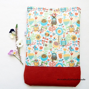 Könyvtok, tablettok, baglyos, virágos mintás vízhatlan, Táska & Tok, Ebook & Tablet tok, Patchwork, foltvarrás, Varrás, MESKA