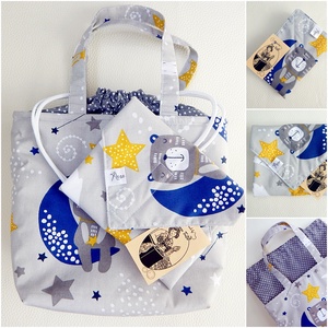 Uzsonnás táska szett maci a holdon, Kids zerowaste csomagolás, Táska & Tok, Uzsonna- & Ebéd tartó, Ebéd tasak, doboz, Varrás, Patchwork, foltvarrás, MESKA