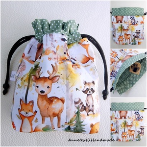 Ajándék zsák - erdei állatok - bélelt, prémium textil - Meska.hu